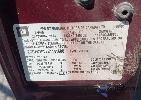 2002 Chevrolet Silverado 1500 Ls z USA, uszkodzony, nr VIN 2GCEC19V721141608